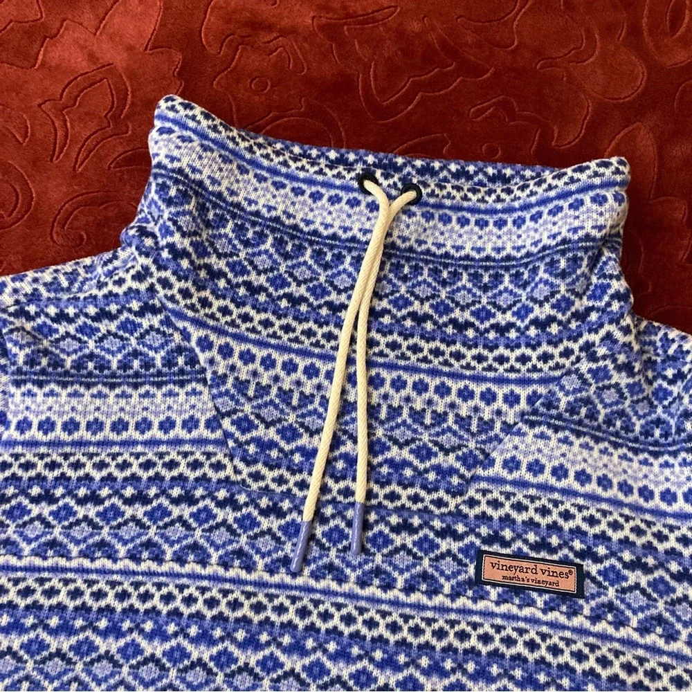 Vineyard Vines FairIsle Pullover Sweater Drawstring Funnel Neck Pockets Sz S - Picture 5 of 11